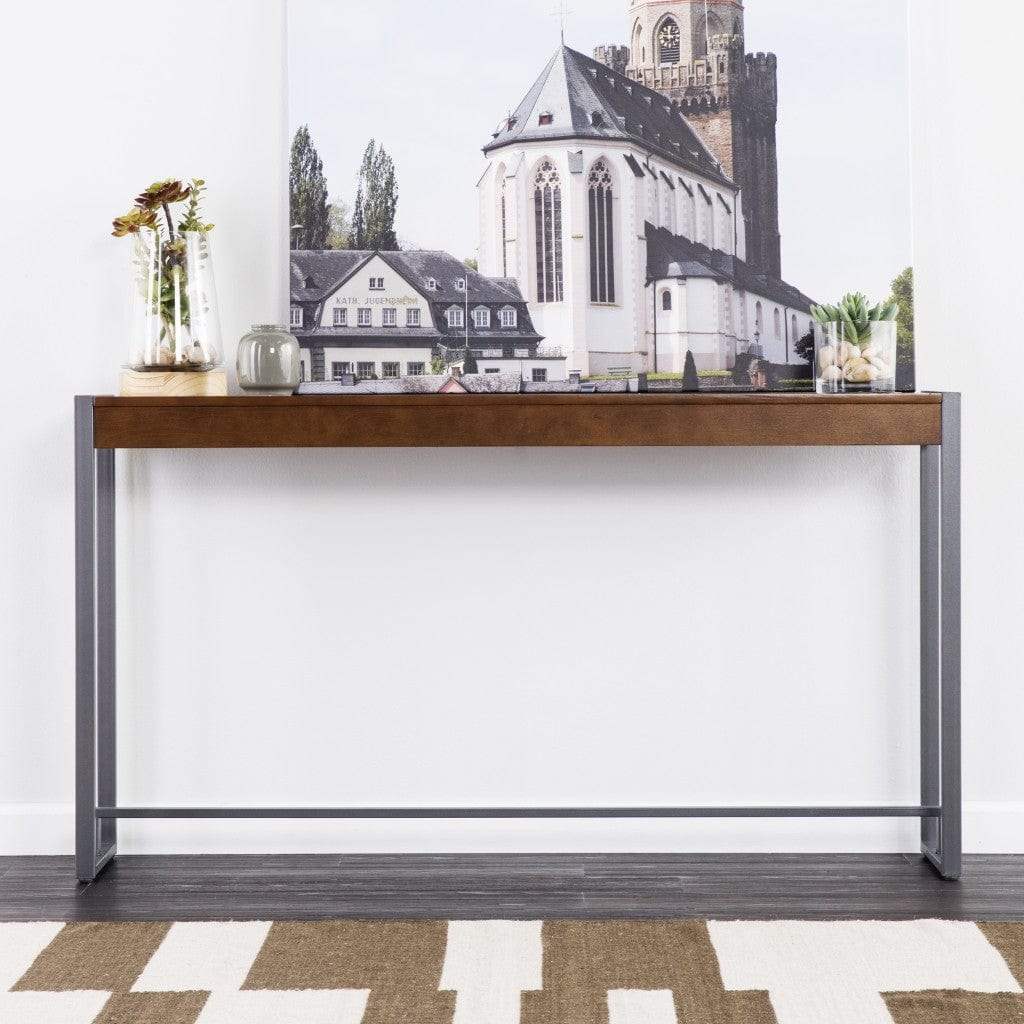 54" Dark Brown and Gunmetal Sled Console Table - Image 6