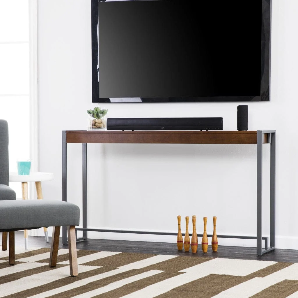 54" Dark Brown and Gunmetal Sled Console Table - Image 7