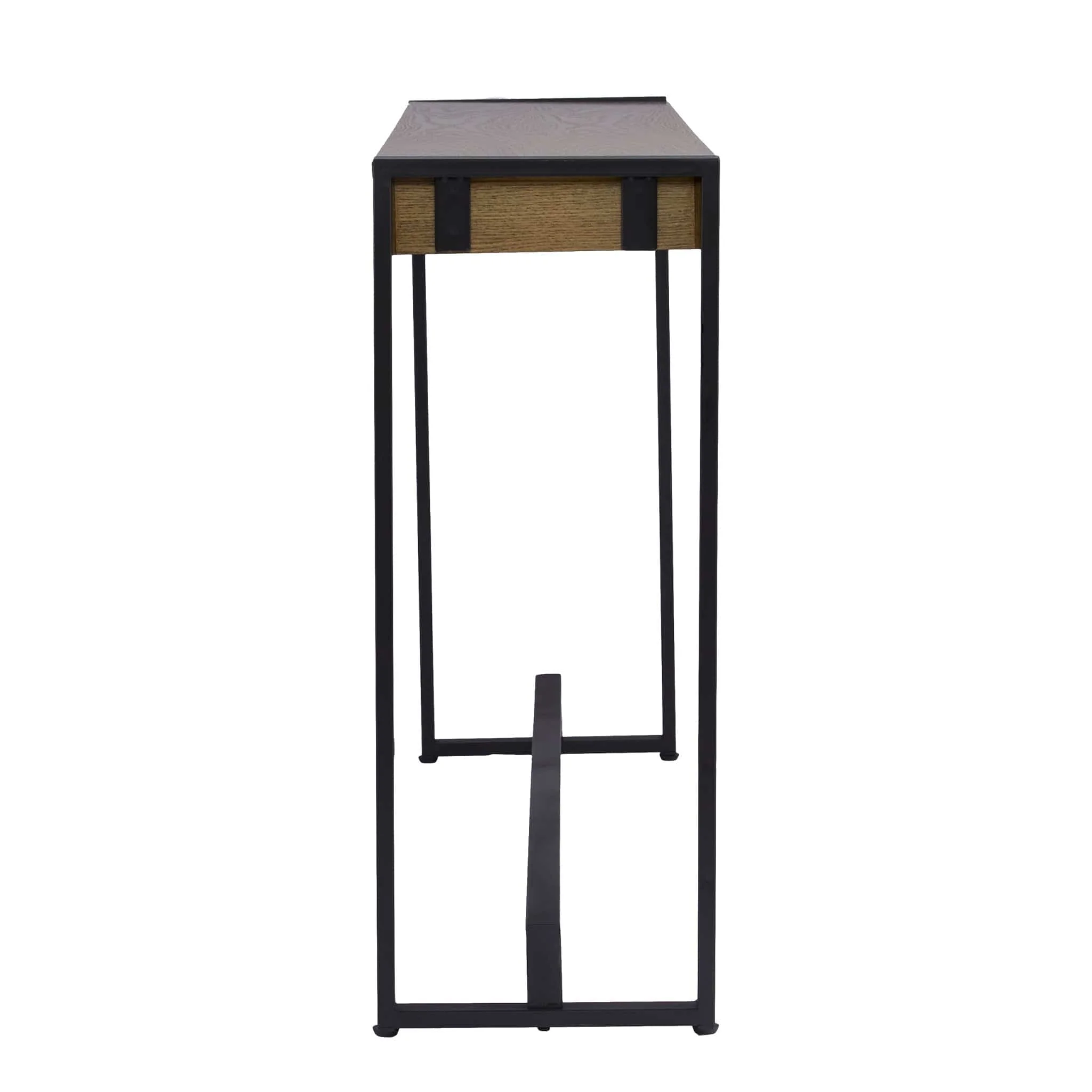 54" Gray Brown and Black Distressed Sled Console Table - Image 3