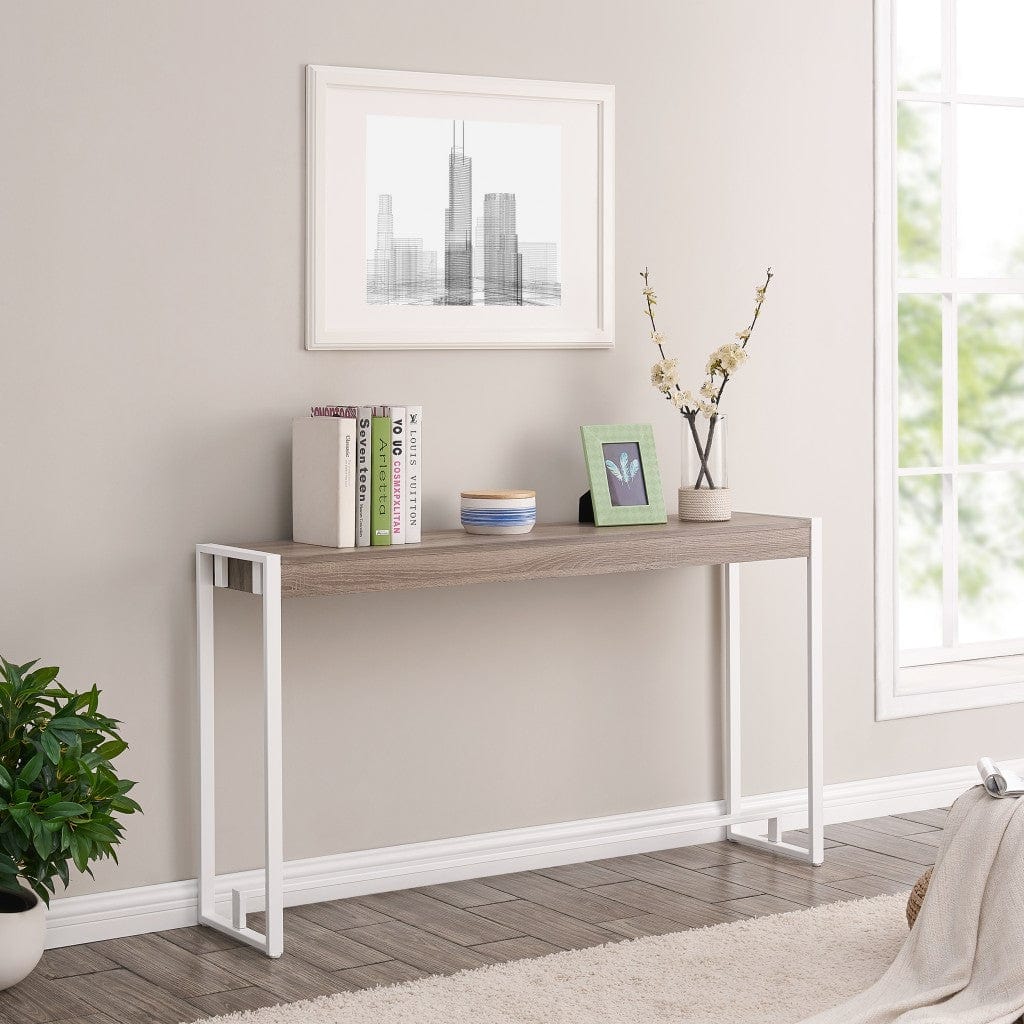 54" Gray Brown and White Sled Console Table - Image 7