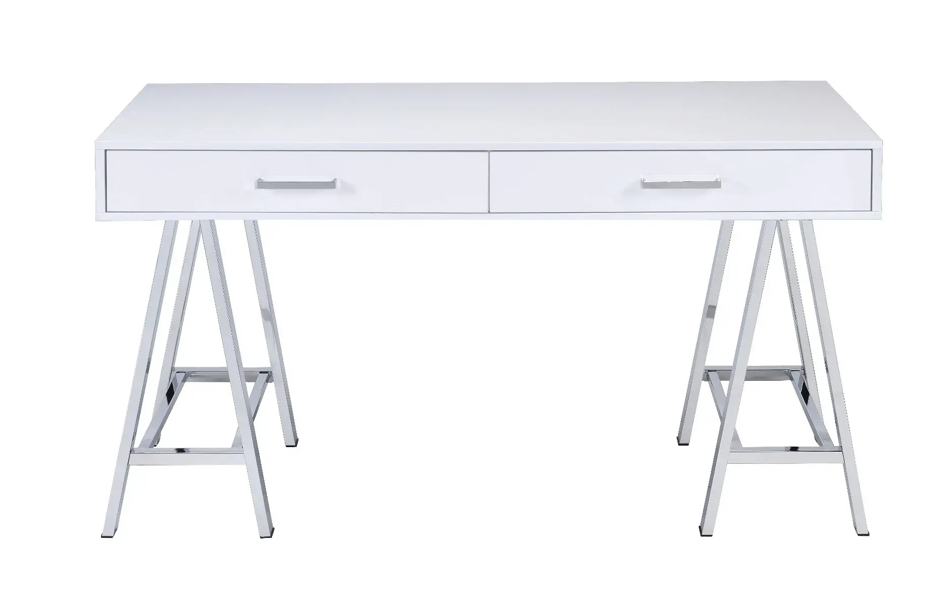 54" White and Silver Writing Desk With Two Drawers - Image 2