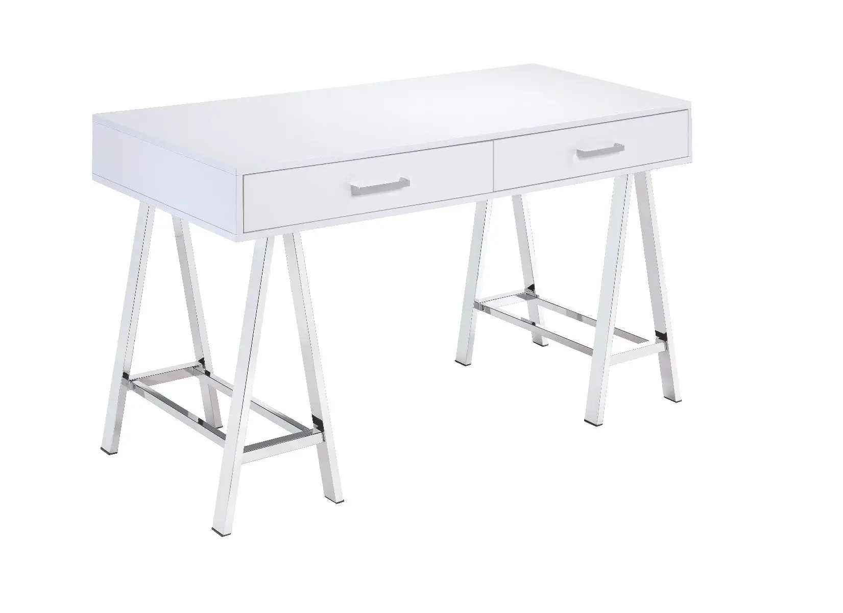 54" White and Silver Writing Desk With Two Drawers - Image 3