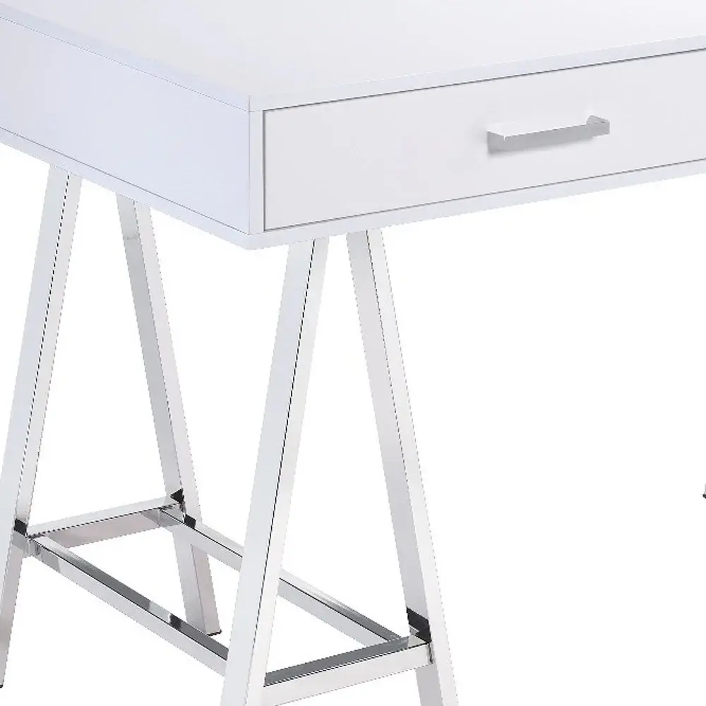 54" White and Silver Writing Desk With Two Drawers - Image 4