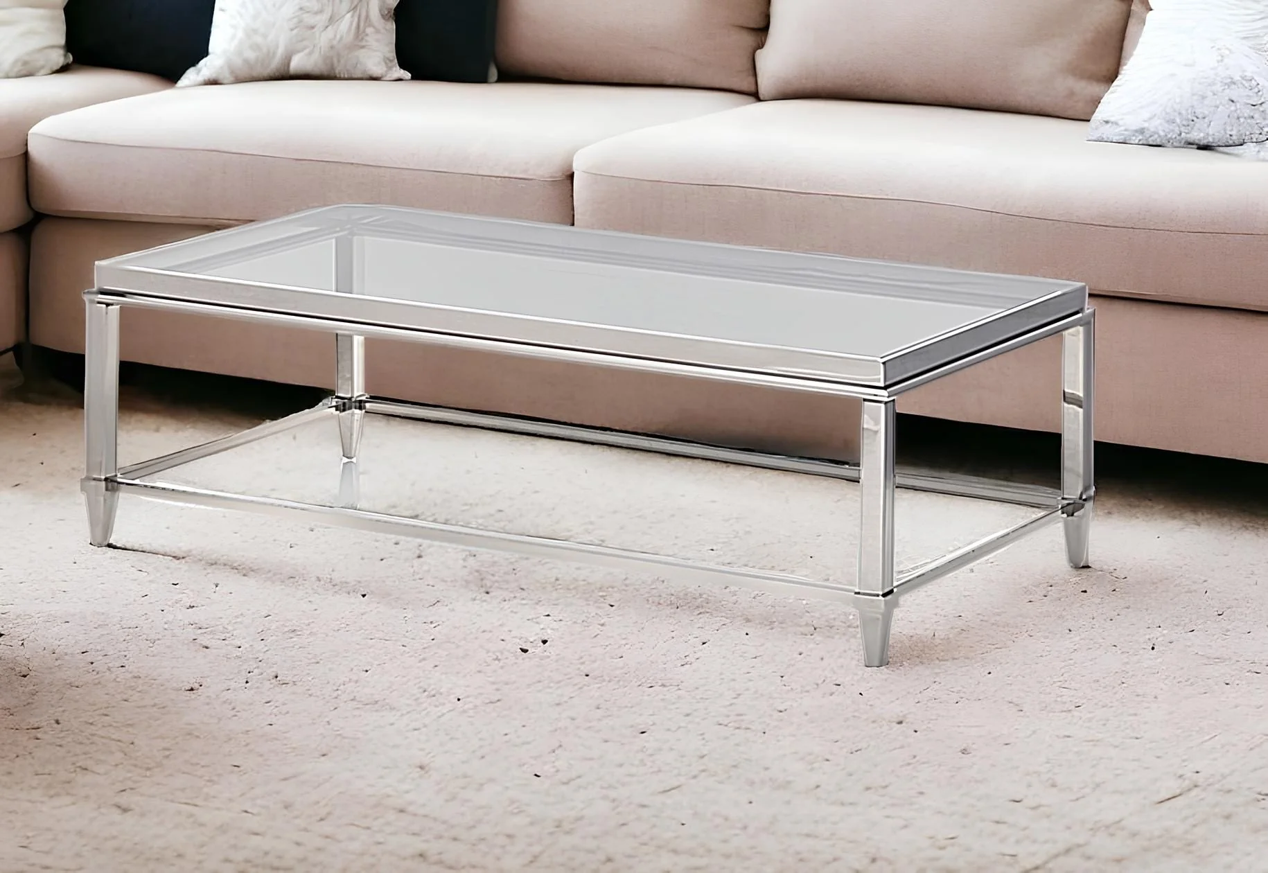 55" Clear And Silver Glass And Steel Coffee Table - Image 2