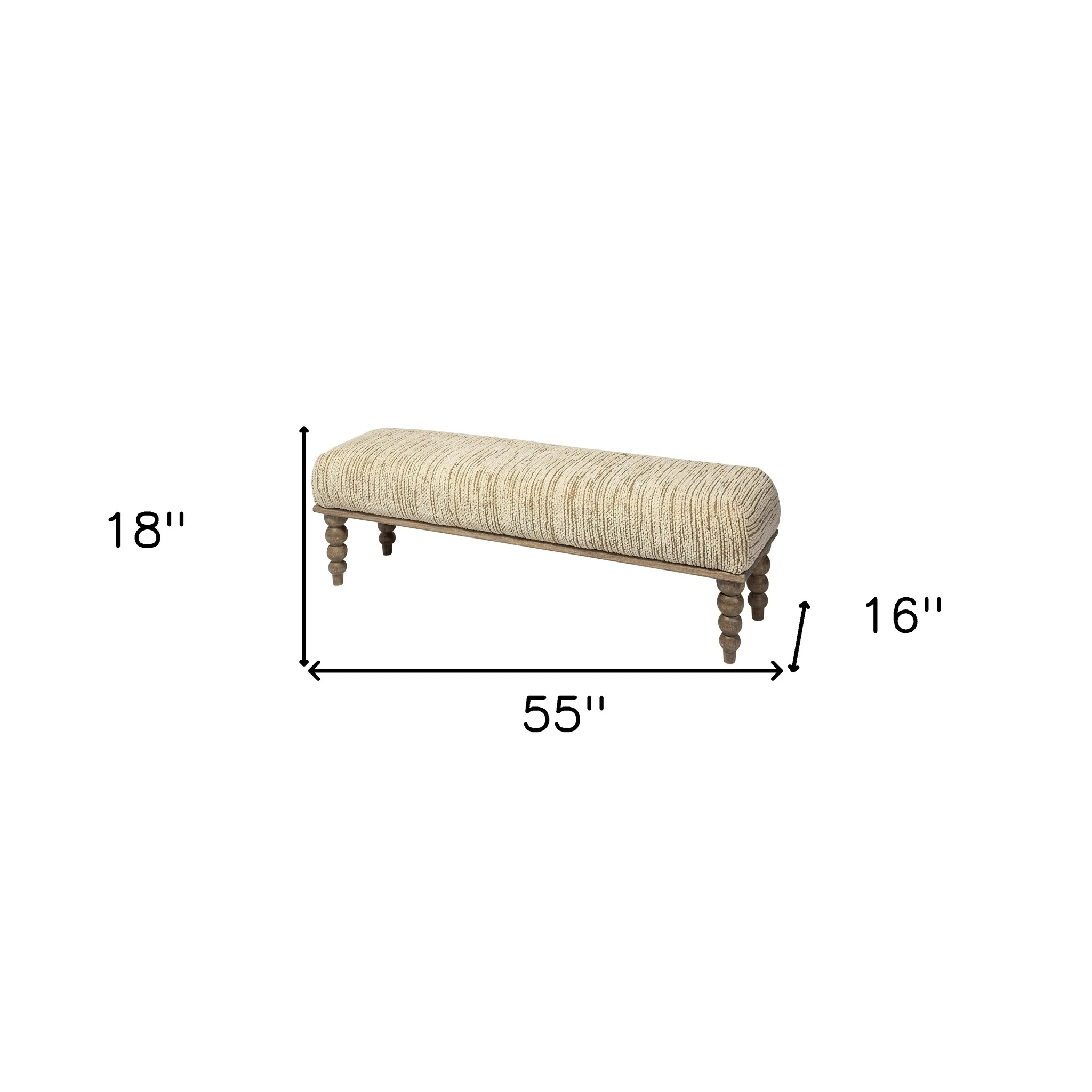 55" Cream and Wood Brown Upholstered Polyester Blend Bench - Image 2