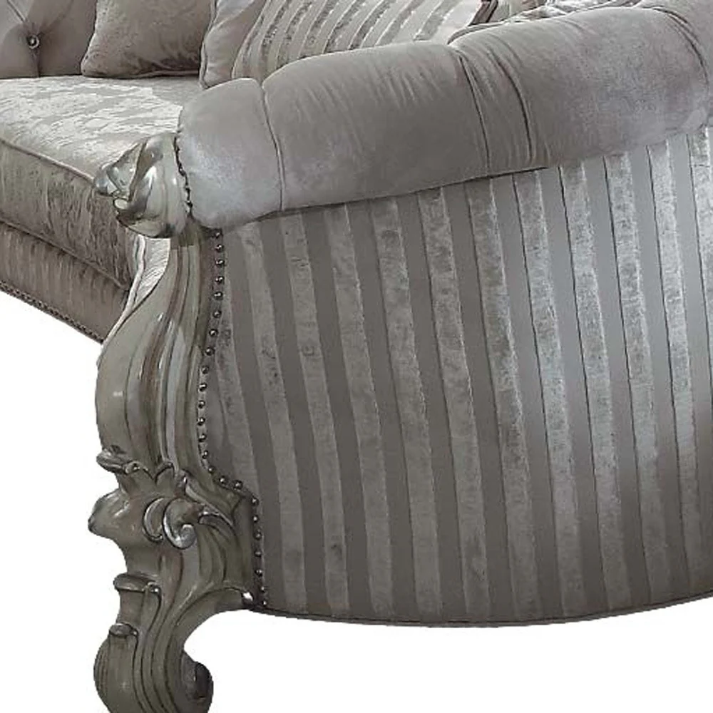 55" Ivory Velvet Curved Floral Sofa And Toss Pillows With Gray Legs - Image 4