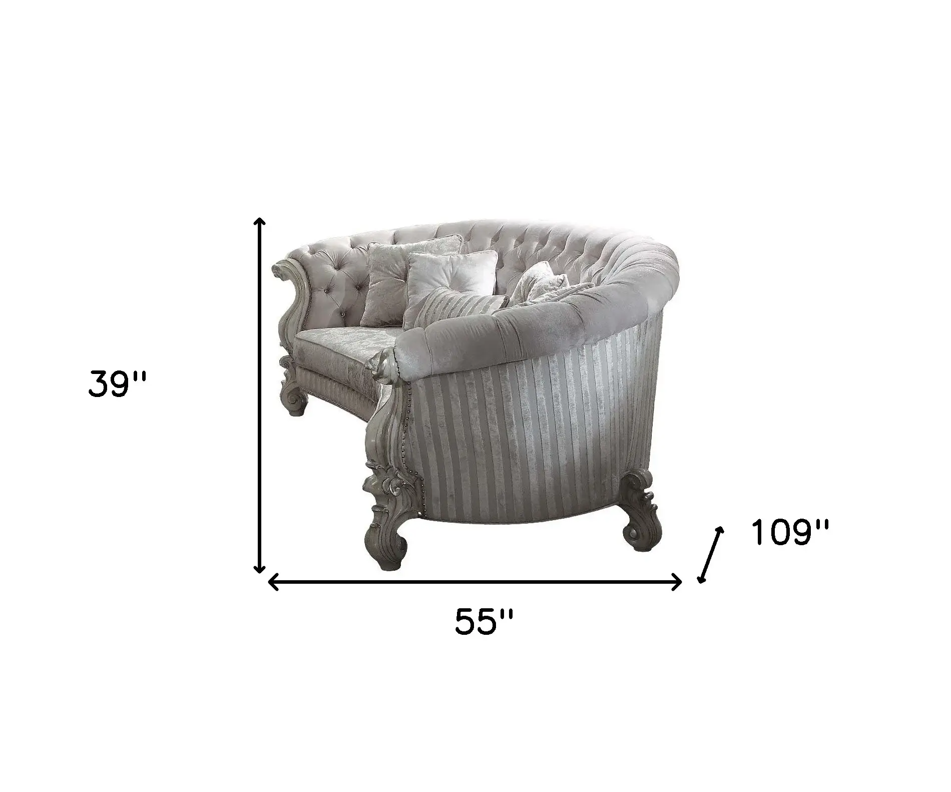 55" Ivory Velvet Curved Floral Sofa And Toss Pillows With Gray Legs - Image 5