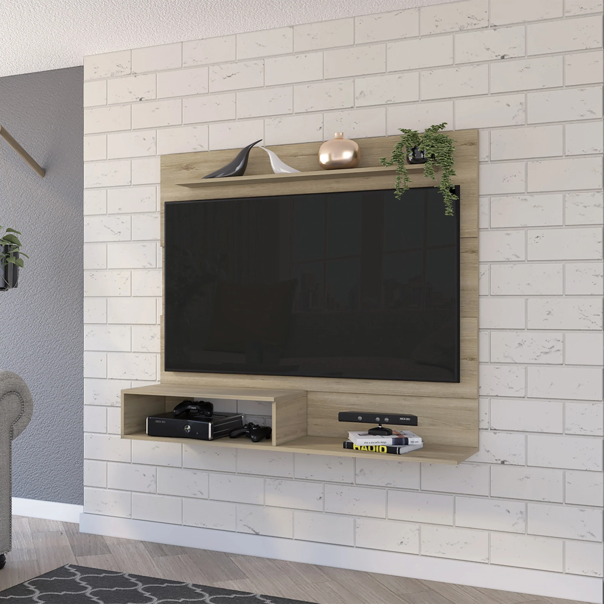 55" Light Pine Open Shelving Entertainment Center - Image 6