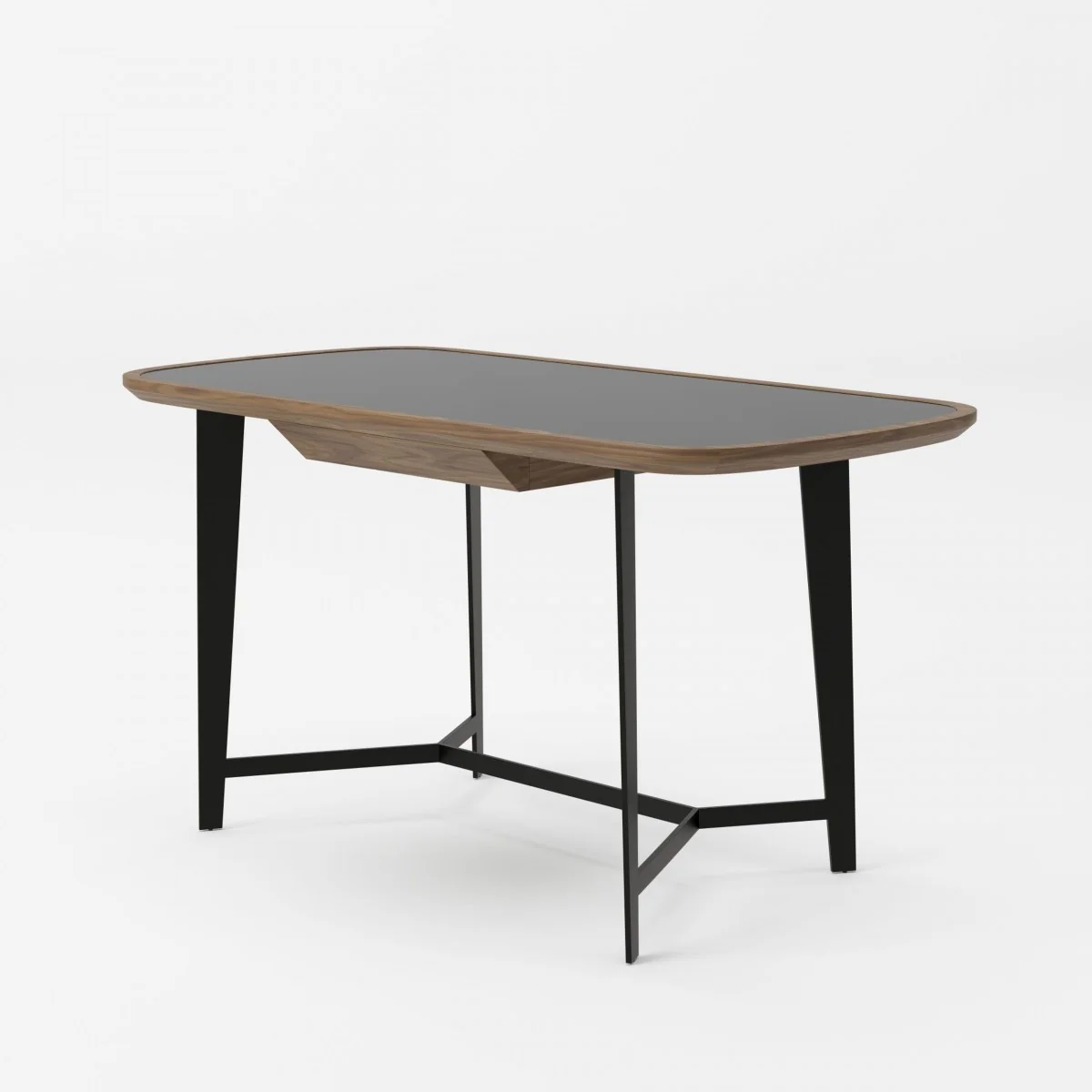 55" Walnut And Black Glass Rectangular Writing Desk - Image 2