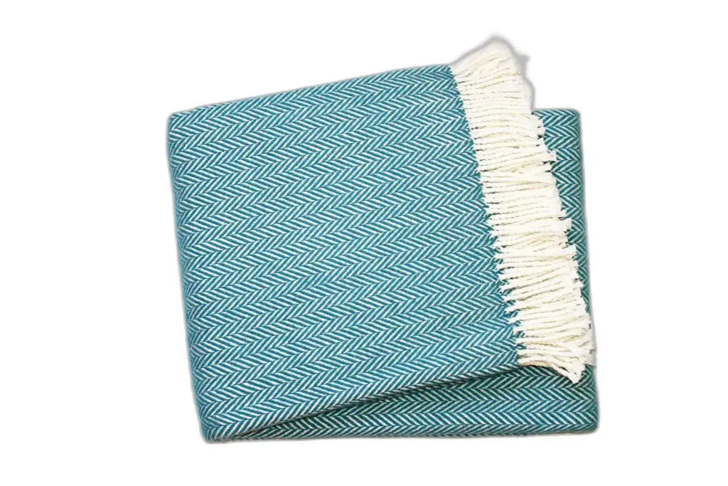 55" X 70" Teal Blue and White Woven Herringbone Plush Throw Blanket - Image 2