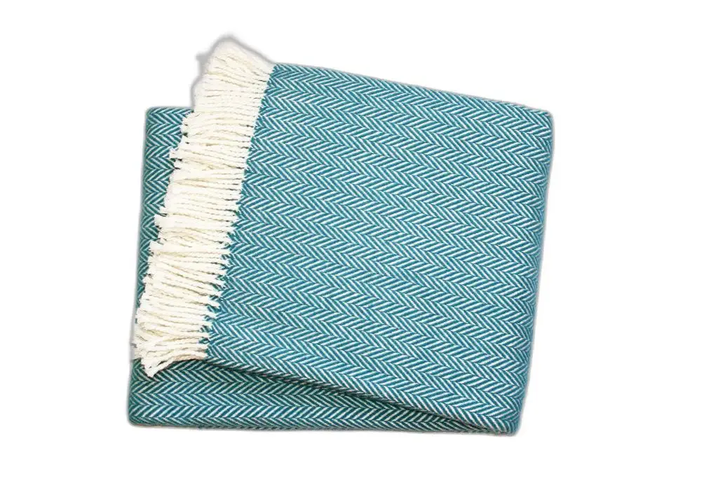 55" X 70" Teal Blue and White Woven Herringbone Plush Throw Blanket - Image 3