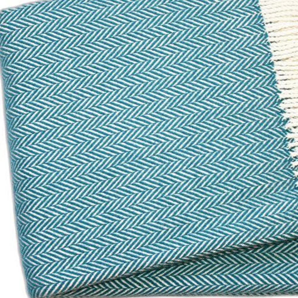 55" X 70" Teal Blue and White Woven Herringbone Plush Throw Blanket - Image 4