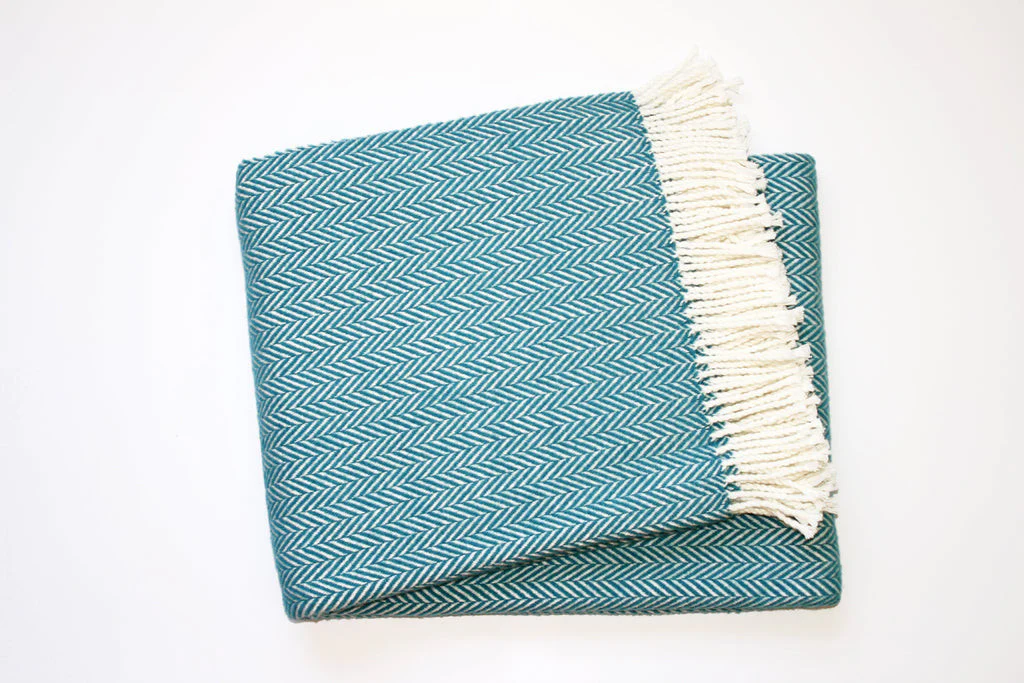 55" X 70" Teal Blue and White Woven Herringbone Plush Throw Blanket - Image 5