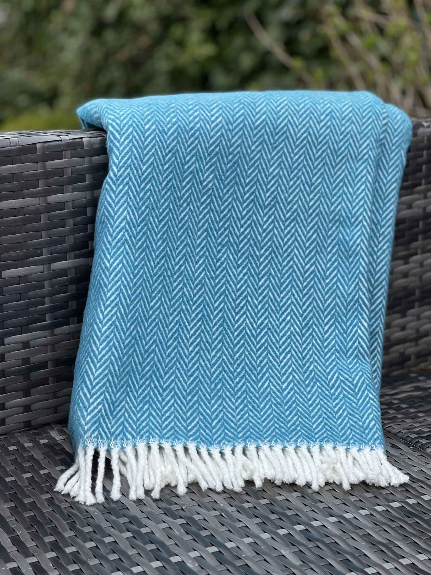 55" X 70" Teal Blue and White Woven Herringbone Plush Throw Blanket - Image 6