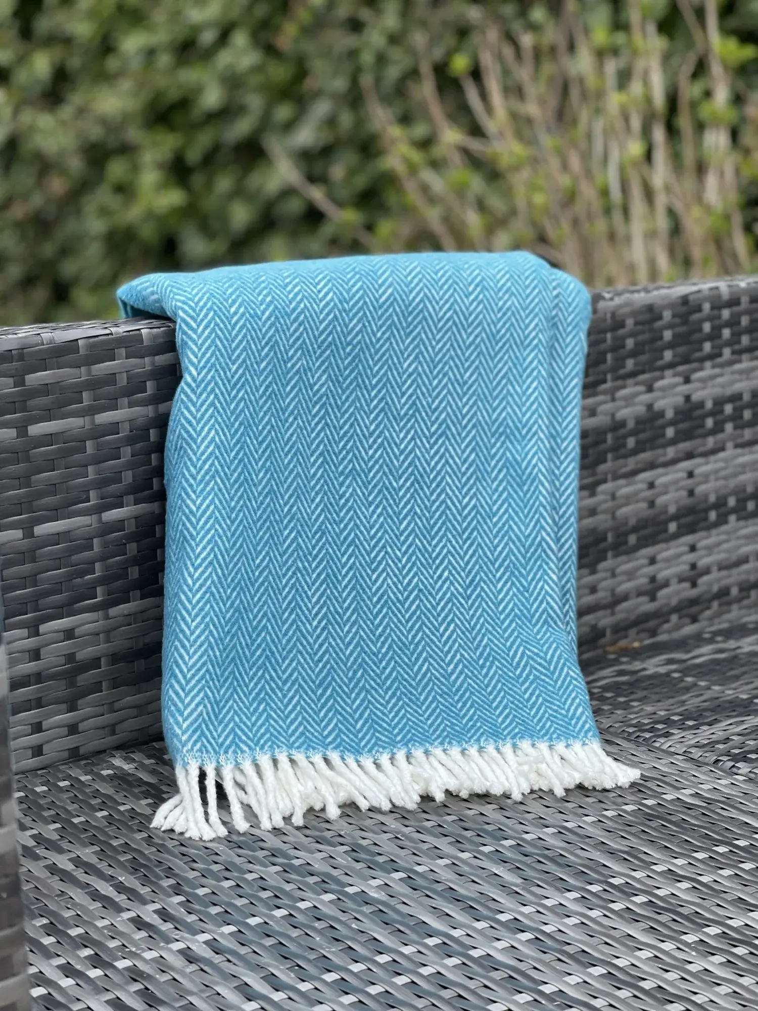 55" X 70" Teal Blue and White Woven Herringbone Plush Throw Blanket - Image 7