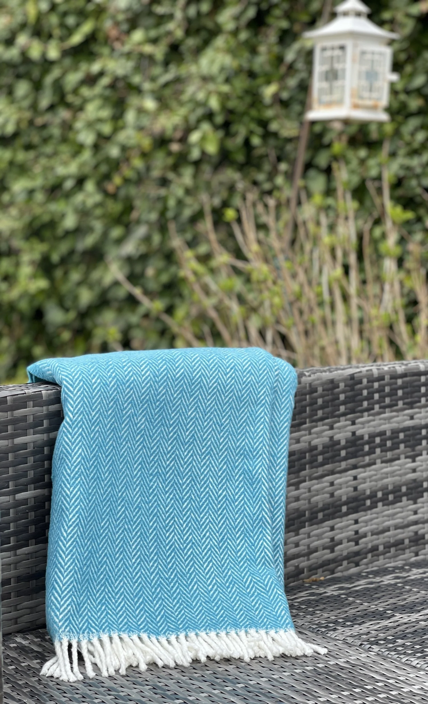55" X 70" Teal Blue and White Woven Herringbone Plush Throw Blanket - Image 8