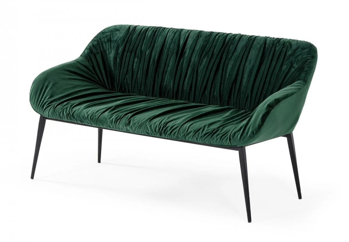 56" Green and Black Upholstered Velvet Dining Bench - Image 3