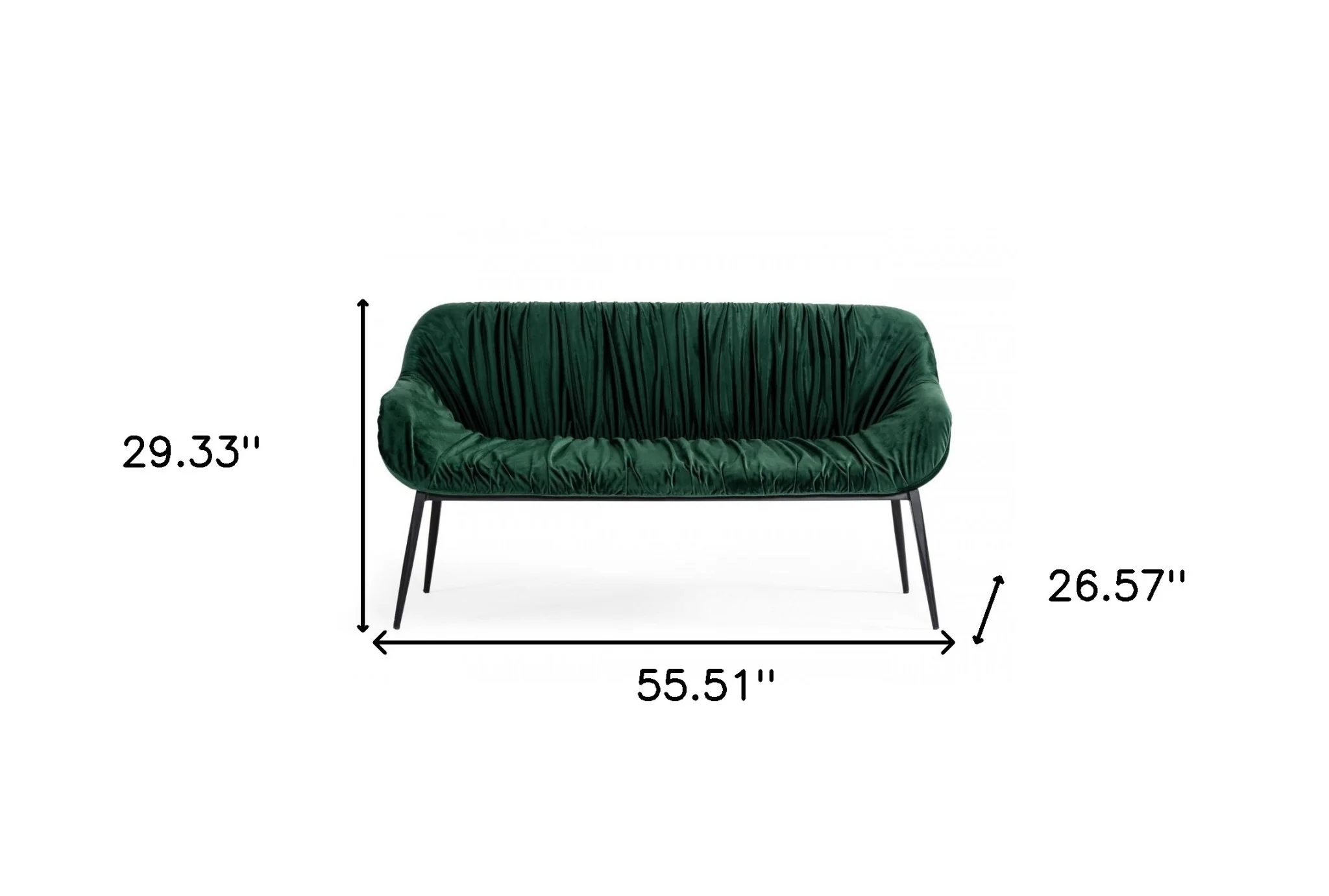 56" Green and Black Upholstered Velvet Dining Bench - Image 6