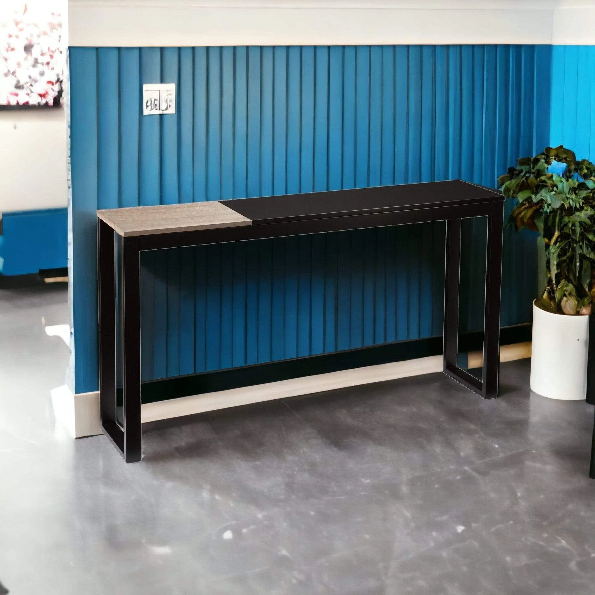 56" Natural and Black and Black Sled Console Table - Image 3