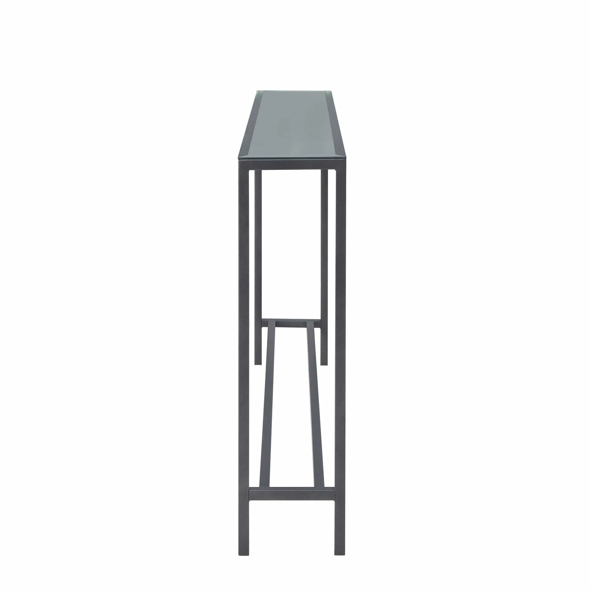 56" Silver and Gunmetal Mirrored Glass Console Table - Image 3