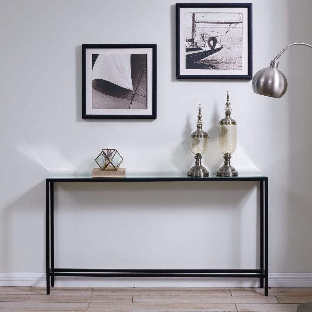 56" Silver and Gunmetal Mirrored Glass Console Table - Image 6