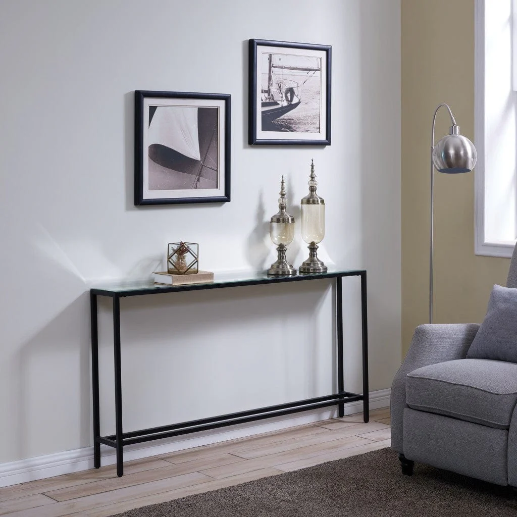 56" Silver and Gunmetal Mirrored Glass Console Table - Image 7