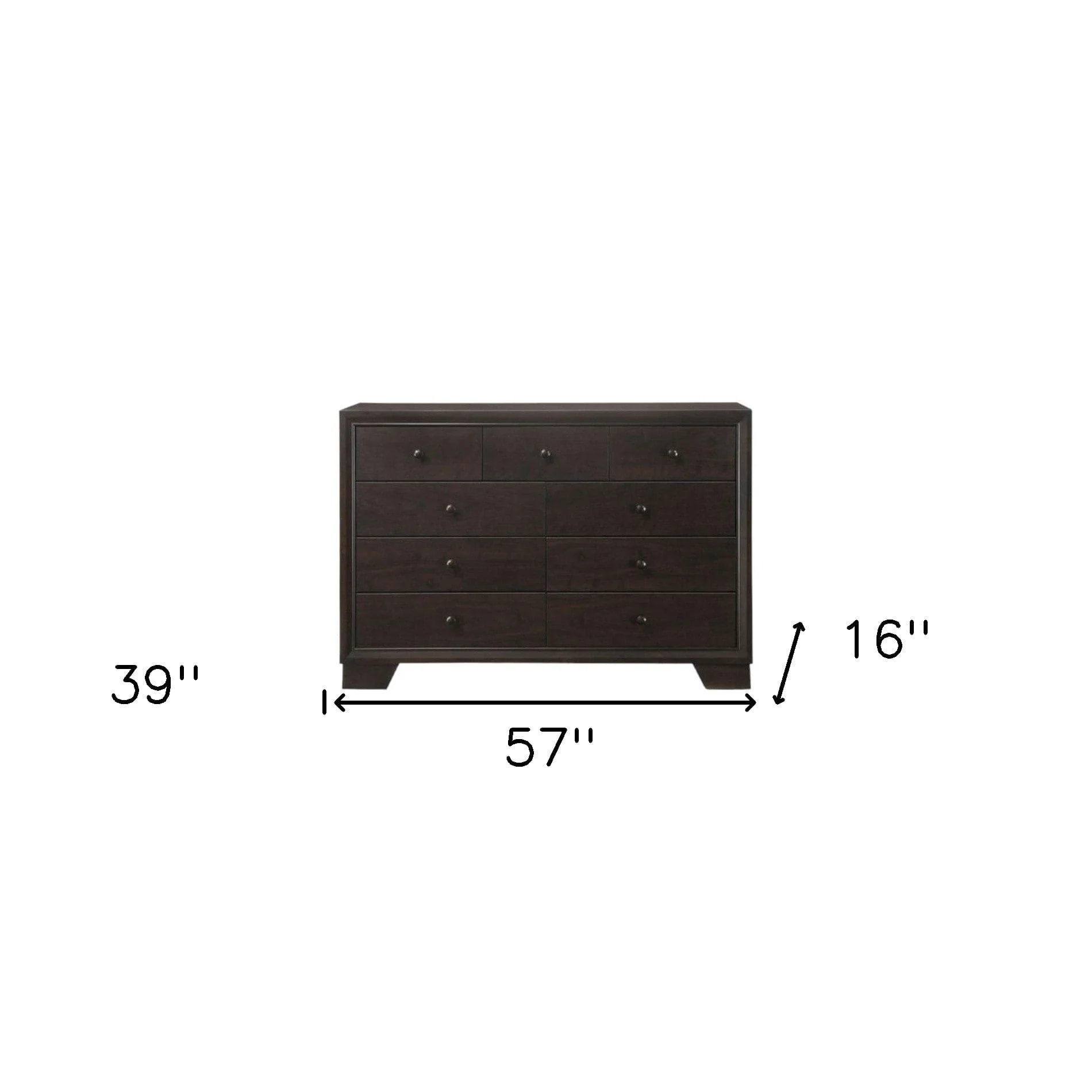 57" Espresso Solid and Manufactured Wood Nine Drawer Double Dresser - Image 7