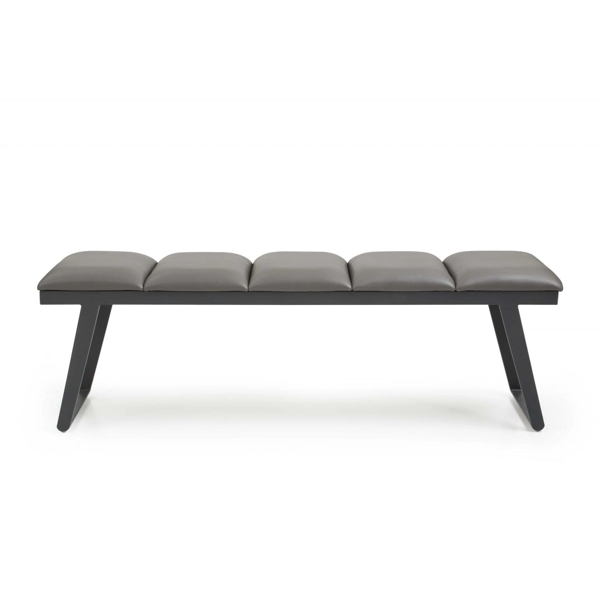 57" Gray Upholstered Faux Leather Bench - Image 5
