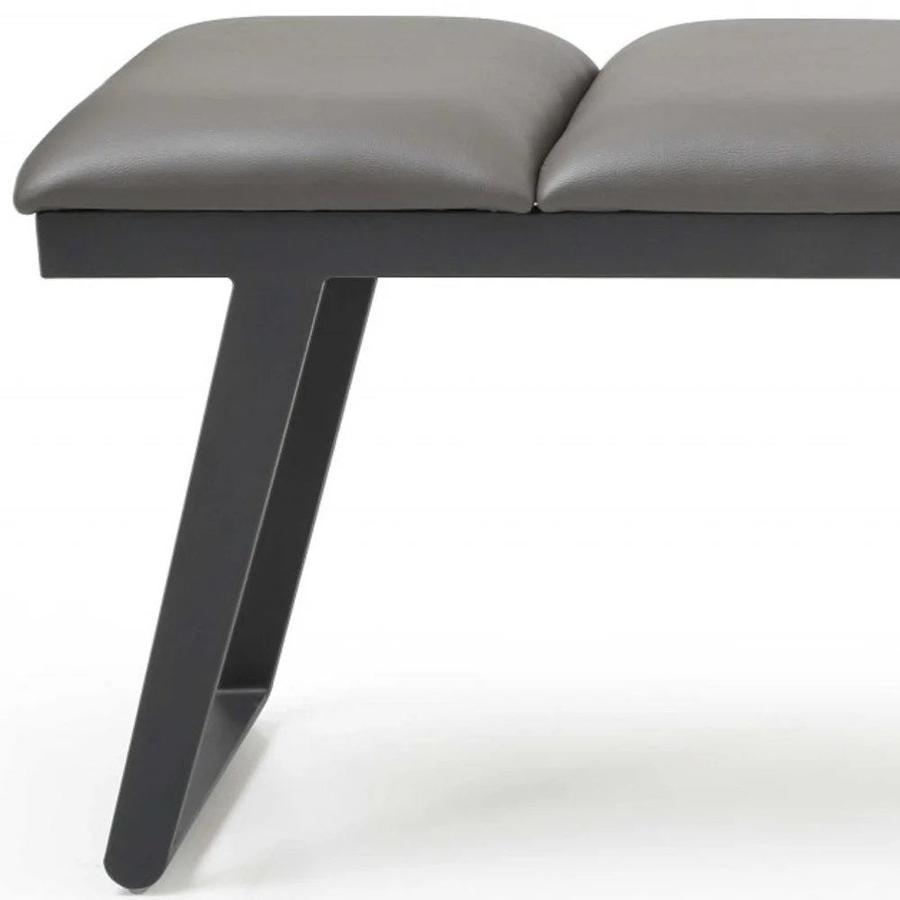 57" Gray Upholstered Faux Leather Bench - Image 6