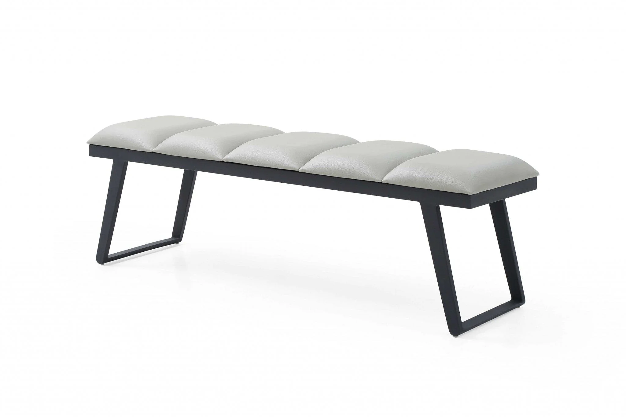 57" Light Gray and Black Upholstered Faux Leather Bench - Image 4
