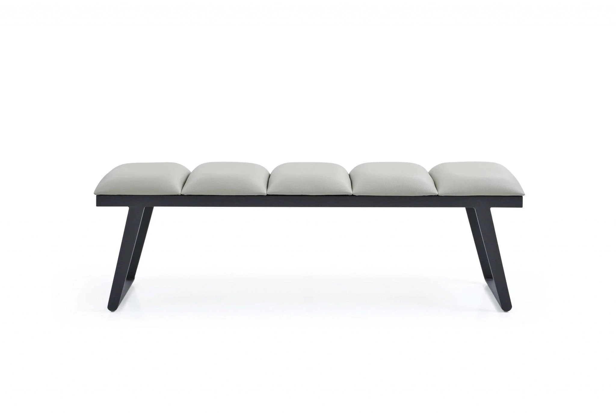 57" Light Gray and Black Upholstered Faux Leather Bench - Image 5