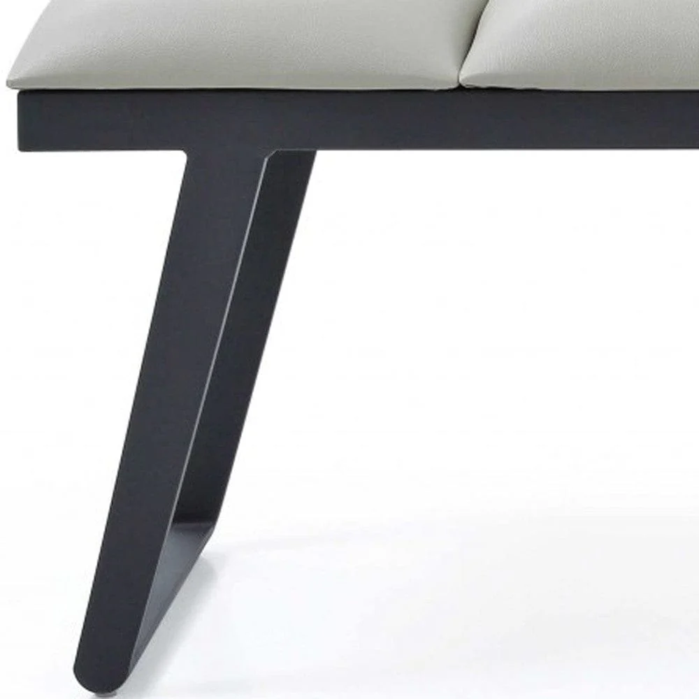 57" Light Gray and Black Upholstered Faux Leather Bench - Image 6