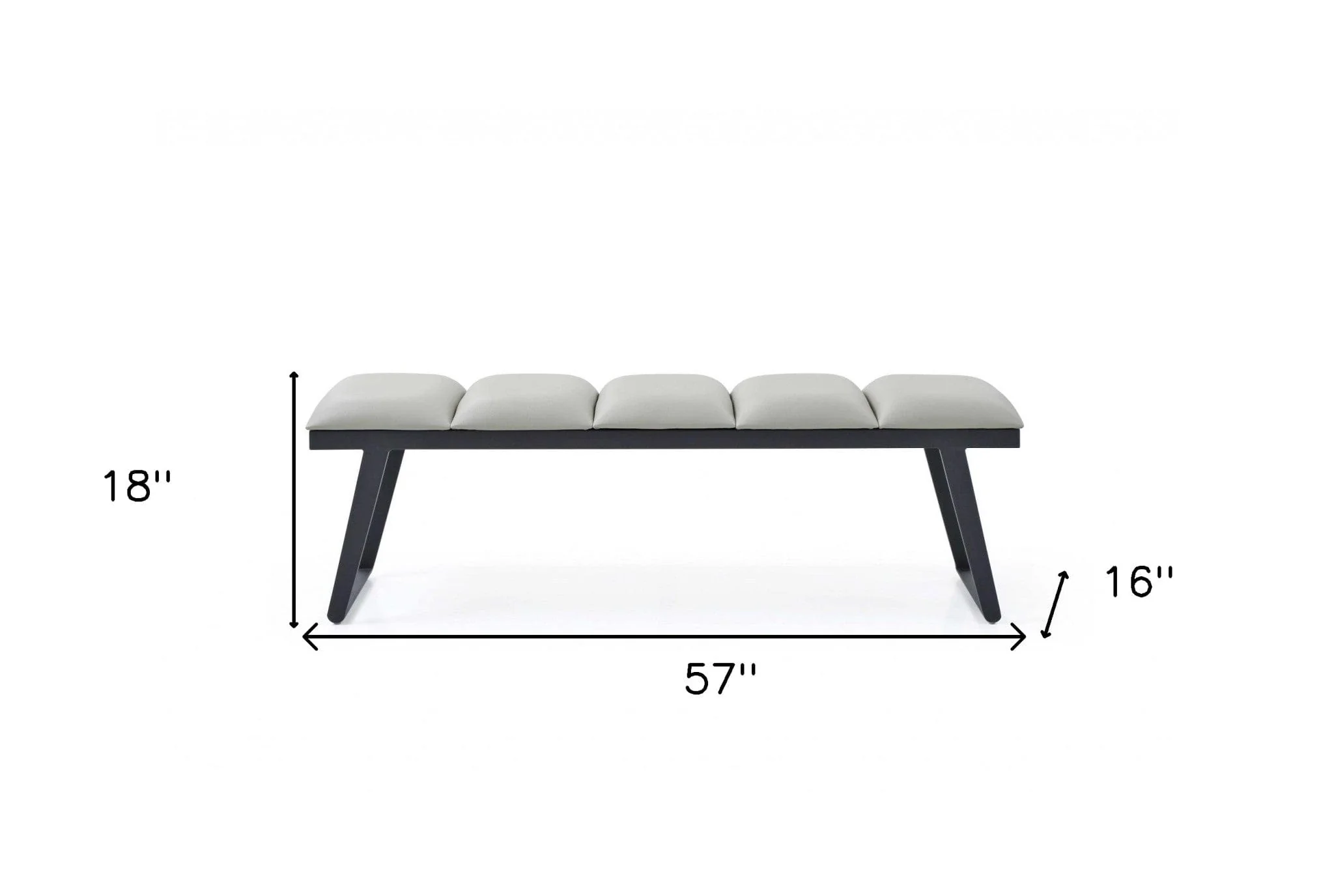 57" Light Gray and Black Upholstered Faux Leather Bench - Image 8