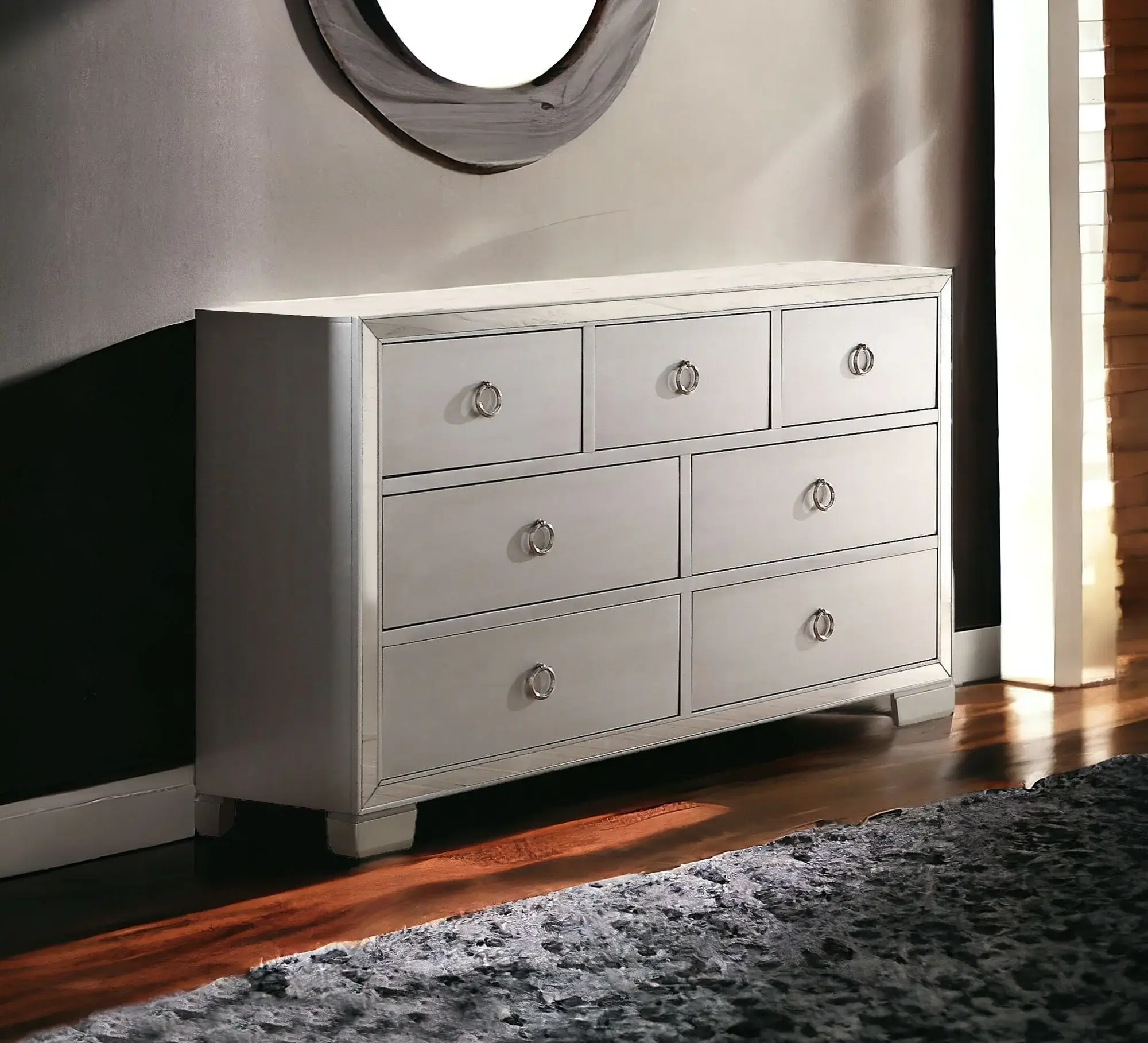 57" Platinum Solid and Manufactured Wood Seven Drawer Triple Dresser - Image 2
