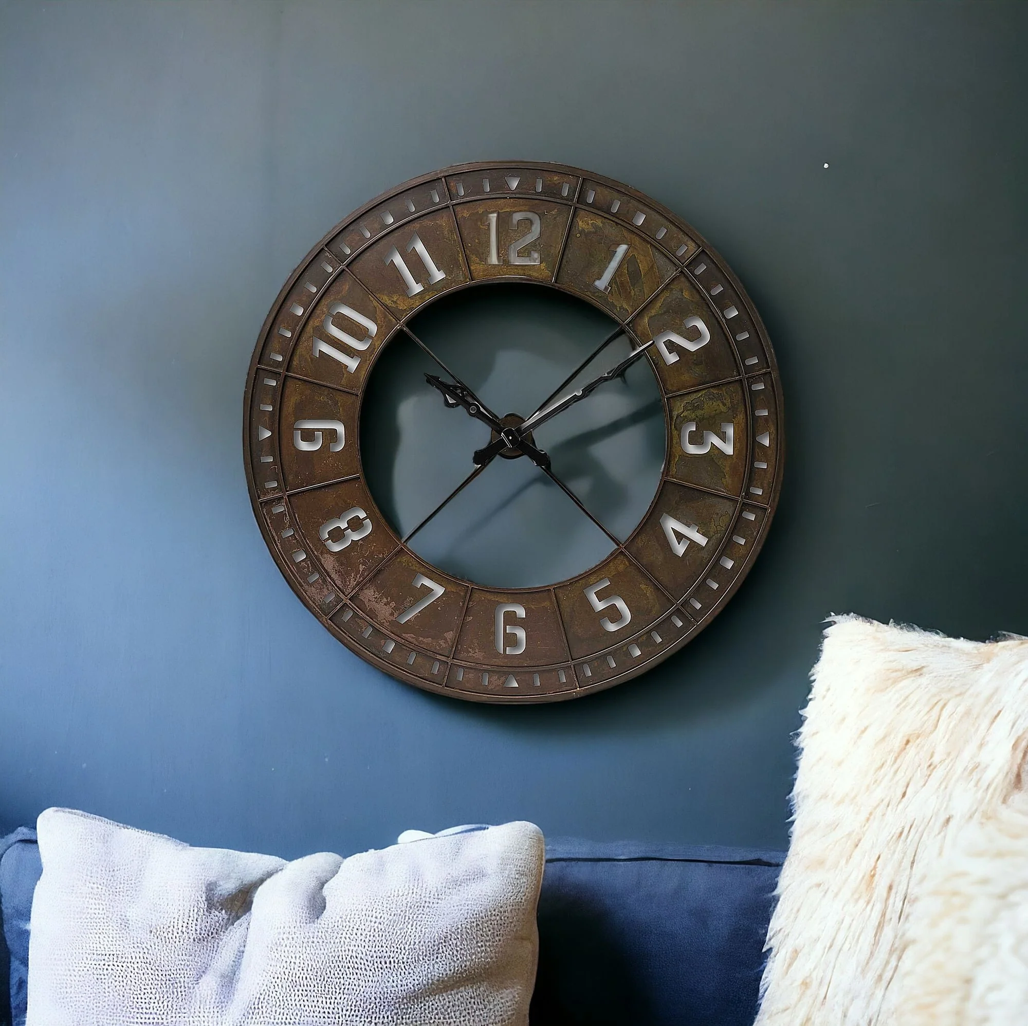 57" Round Industrial Brown Wall Clock - Image 3