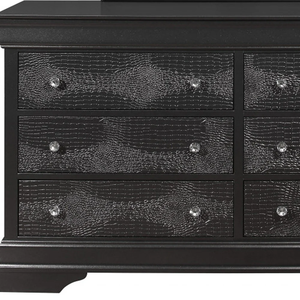 58" Metallic Grey Solid Wood Six Drawer Double Dresser - Image 3