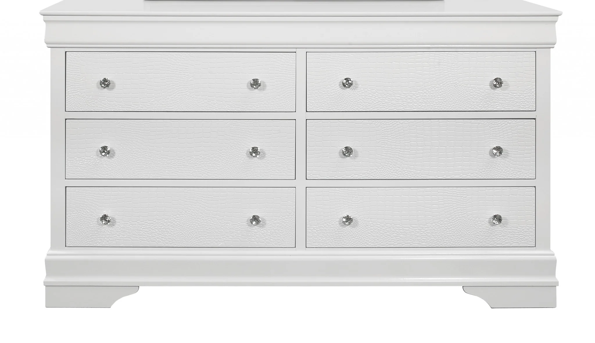 58" Metallic White Solid Wood Six Drawer Double Dresser - Image 3