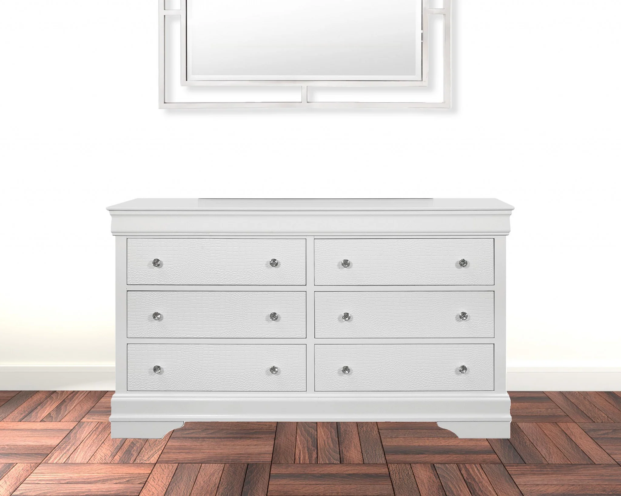 58" Metallic White Solid Wood Six Drawer Double Dresser - Image 4