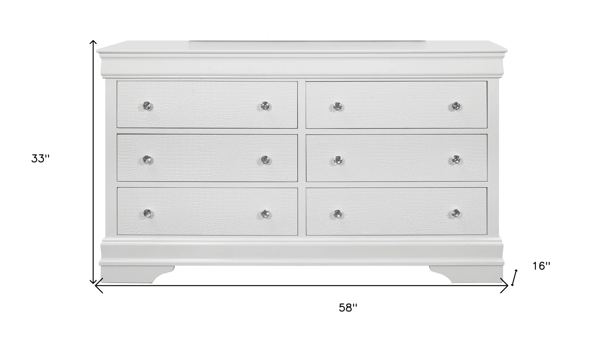 58" Metallic White Solid Wood Six Drawer Double Dresser - Image 7