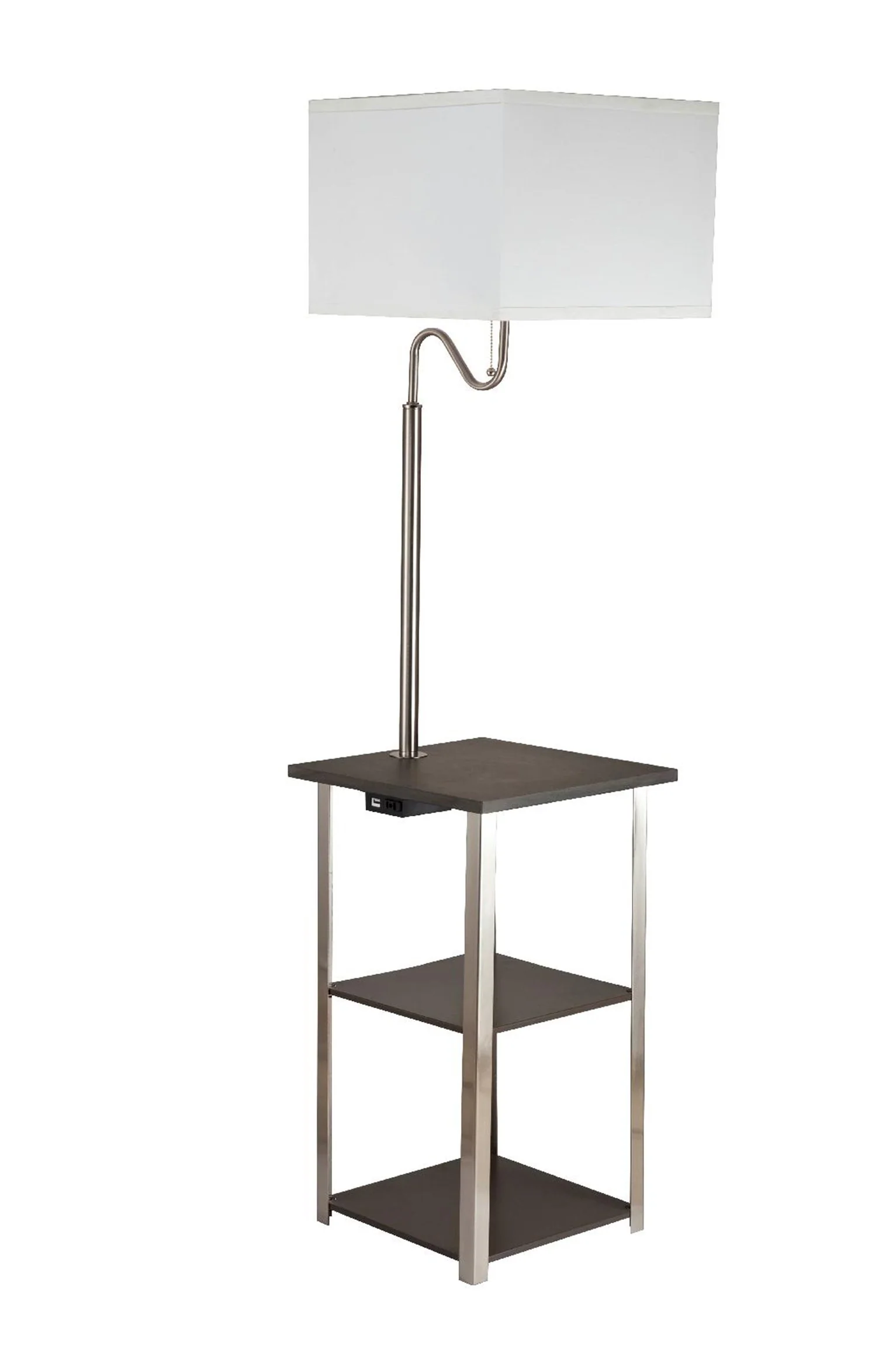 58" Steel Tray Table Floor Lamp With White Square Shade - Image 2