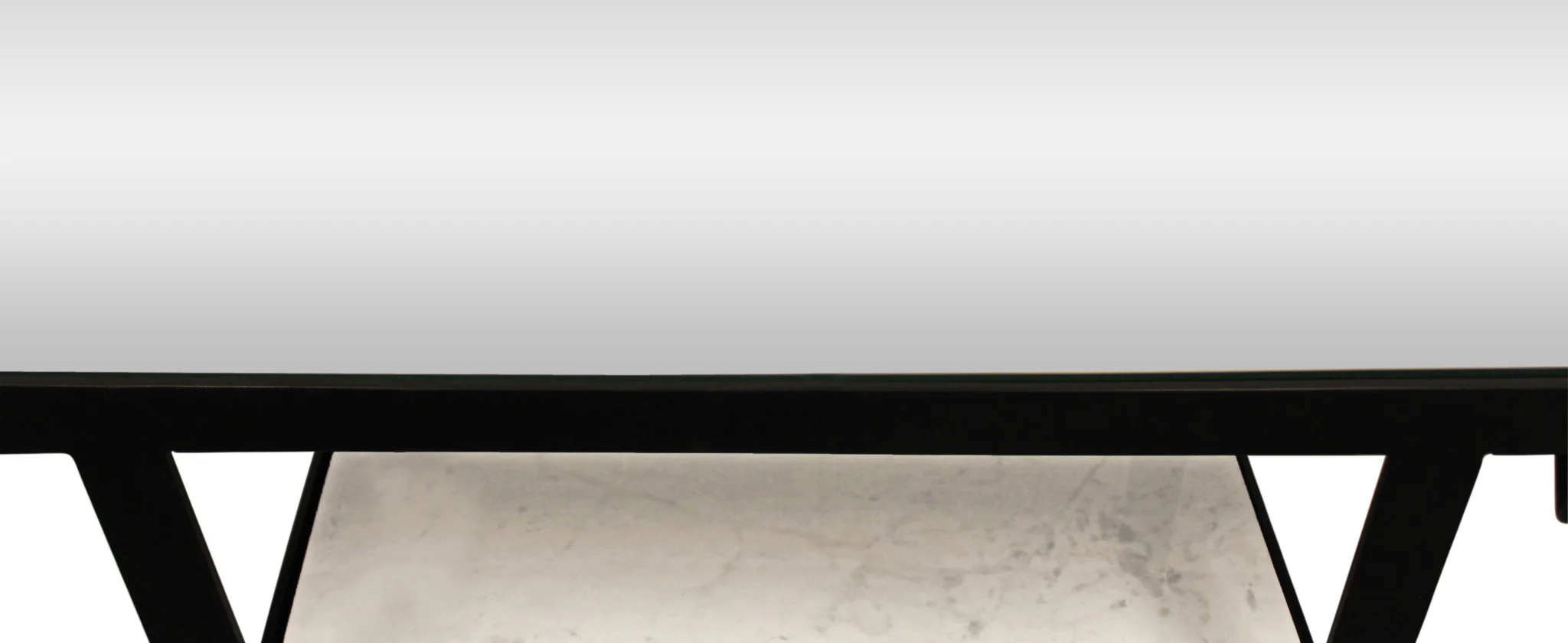 58" White and Black Glass Floor Shelf Console Table With Shelves - Image 4