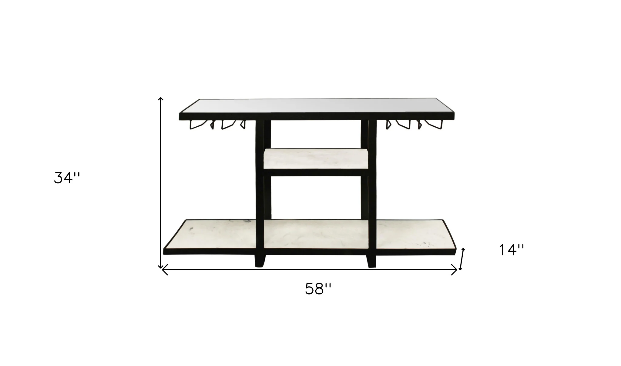 58" White and Black Glass Floor Shelf Console Table With Shelves - Image 7
