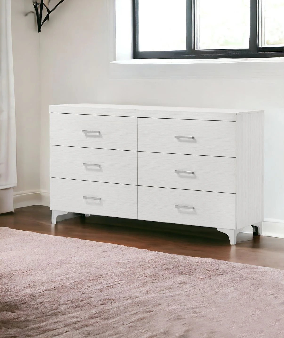 58" White Solid and Manufactured Wood Six Drawer Double Dresser - Image 2