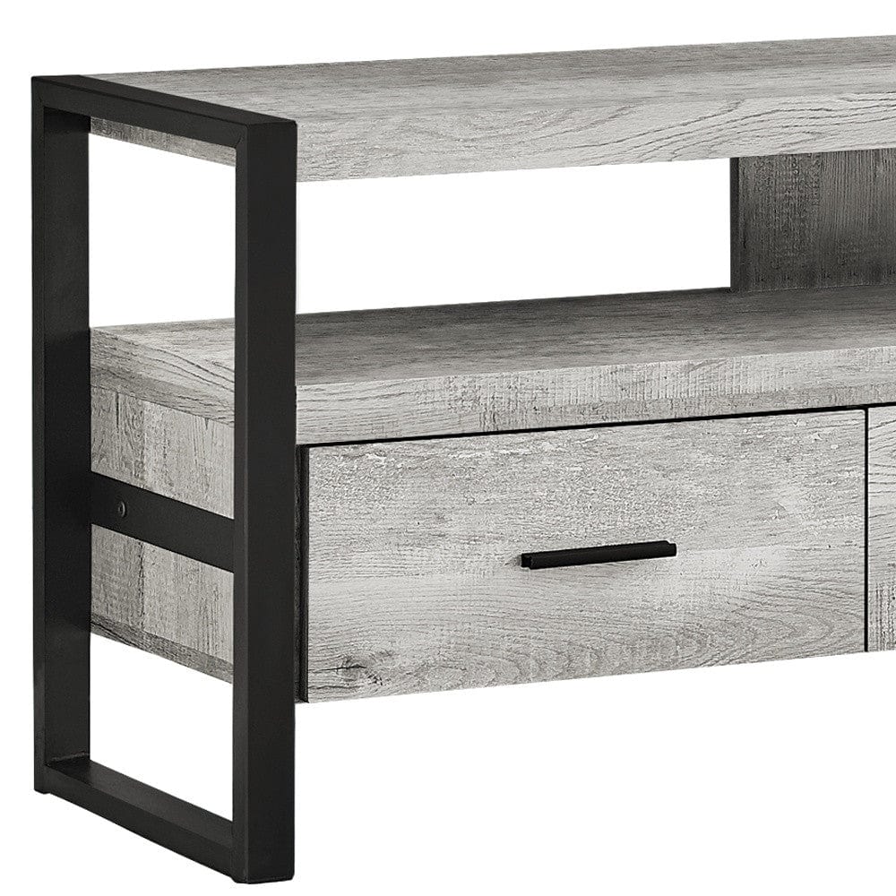 59" Black and Gray Cabinet Enclosed Storage TV Stand - Image 4