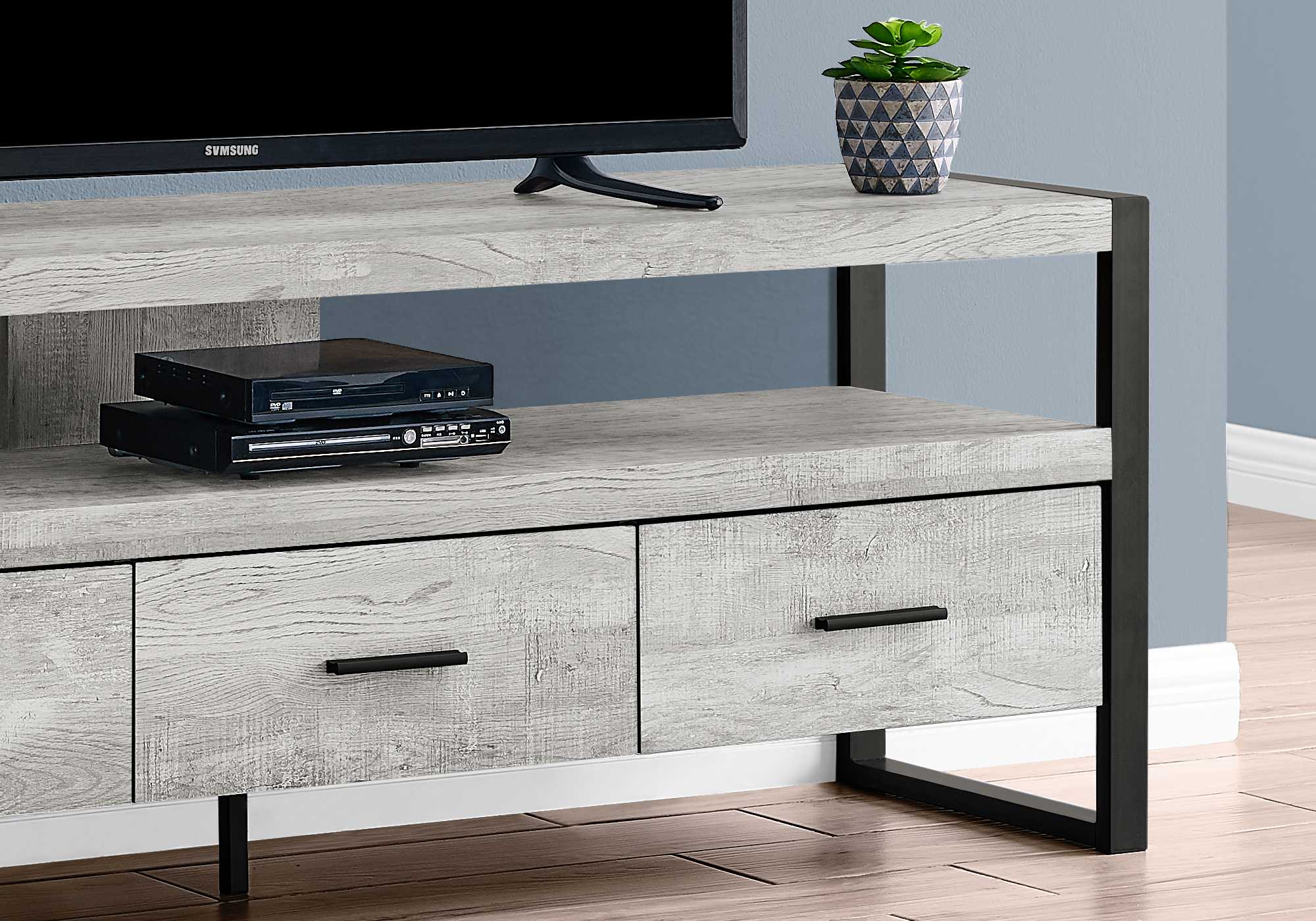 59" Black and Gray Cabinet Enclosed Storage TV Stand - Image 6