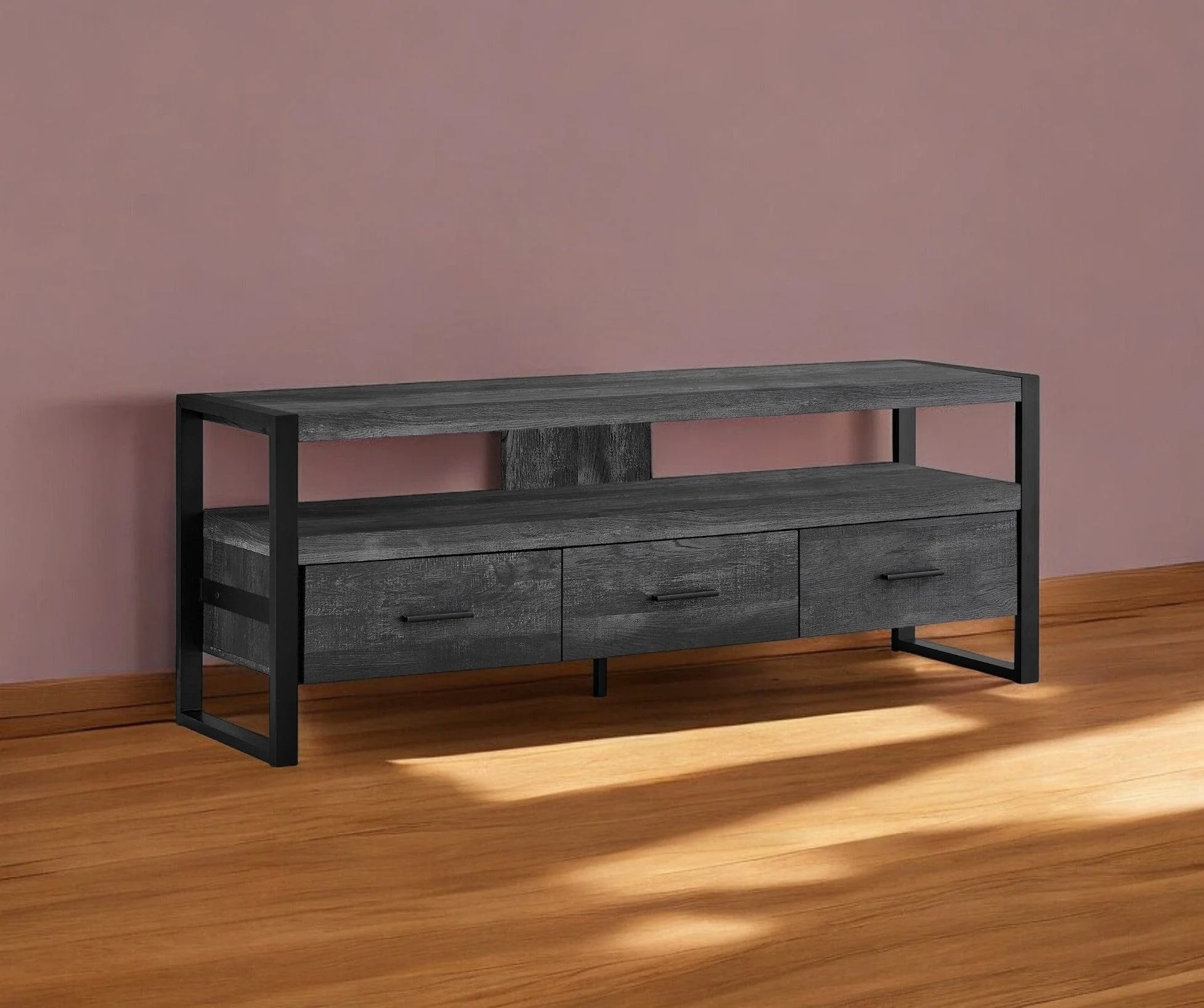 59" Black Cabinet Enclosed Storage TV Stand - Image 2