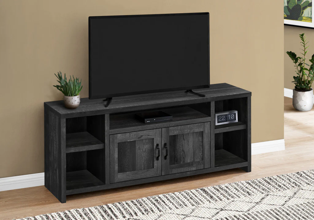 59" Black Cabinet Enclosed Storage TV Stand - Image 2