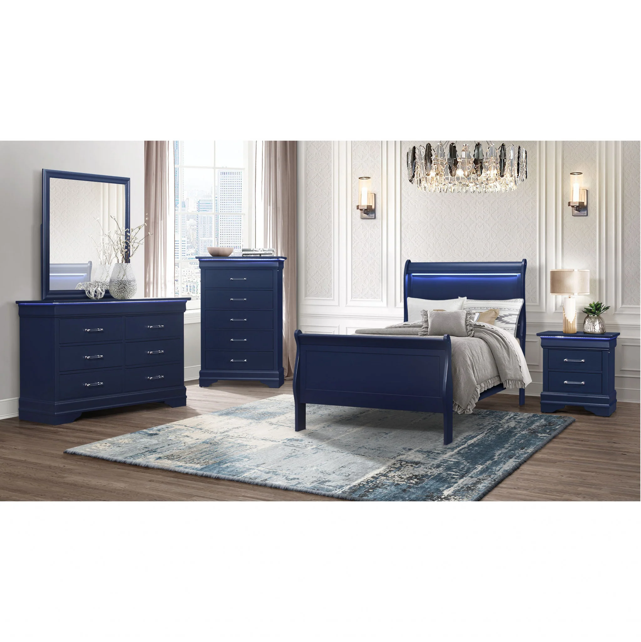 59" Blue Solid Wood Six Drawer Double Dresser - Image 6