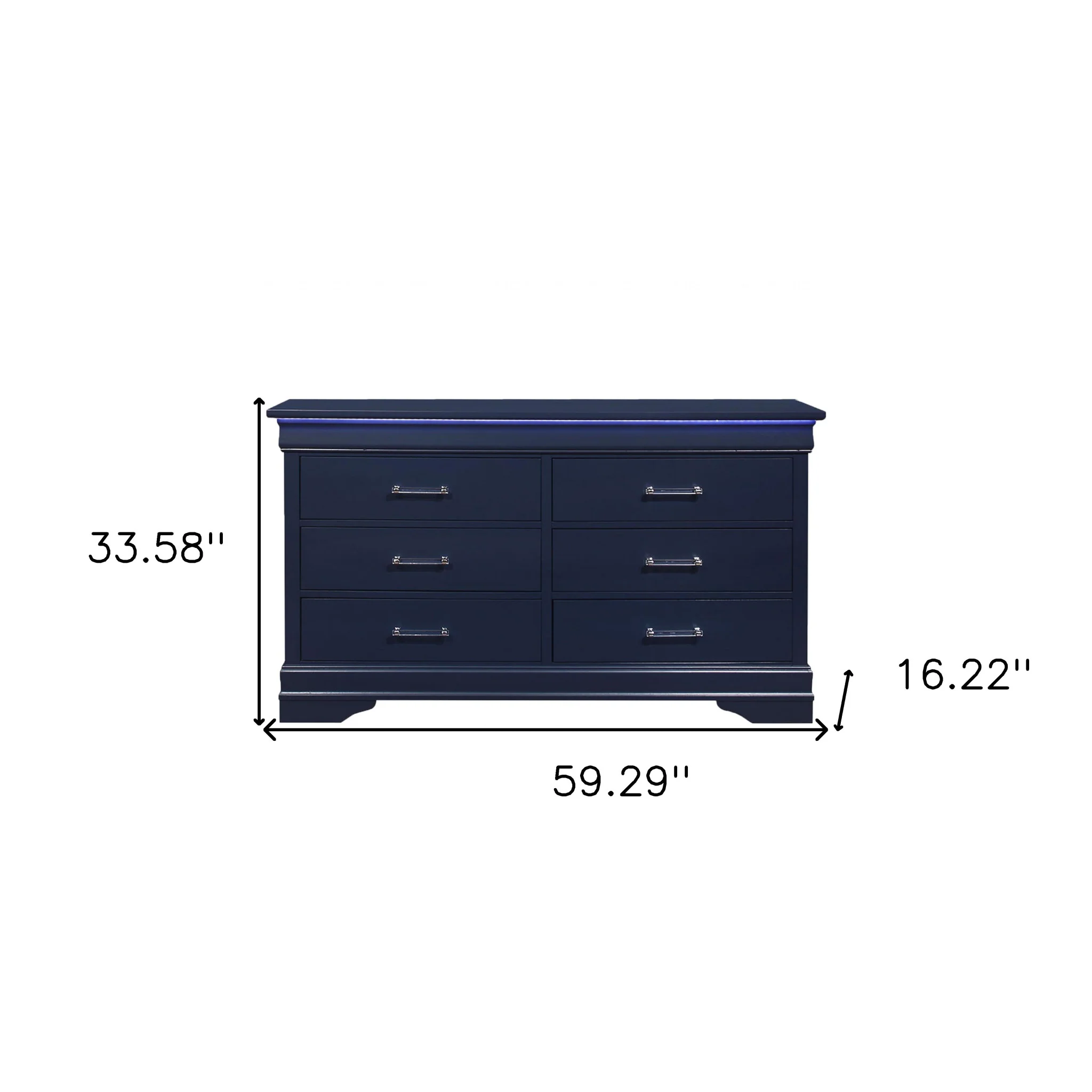 59" Blue Solid Wood Six Drawer Double Dresser - Image 7