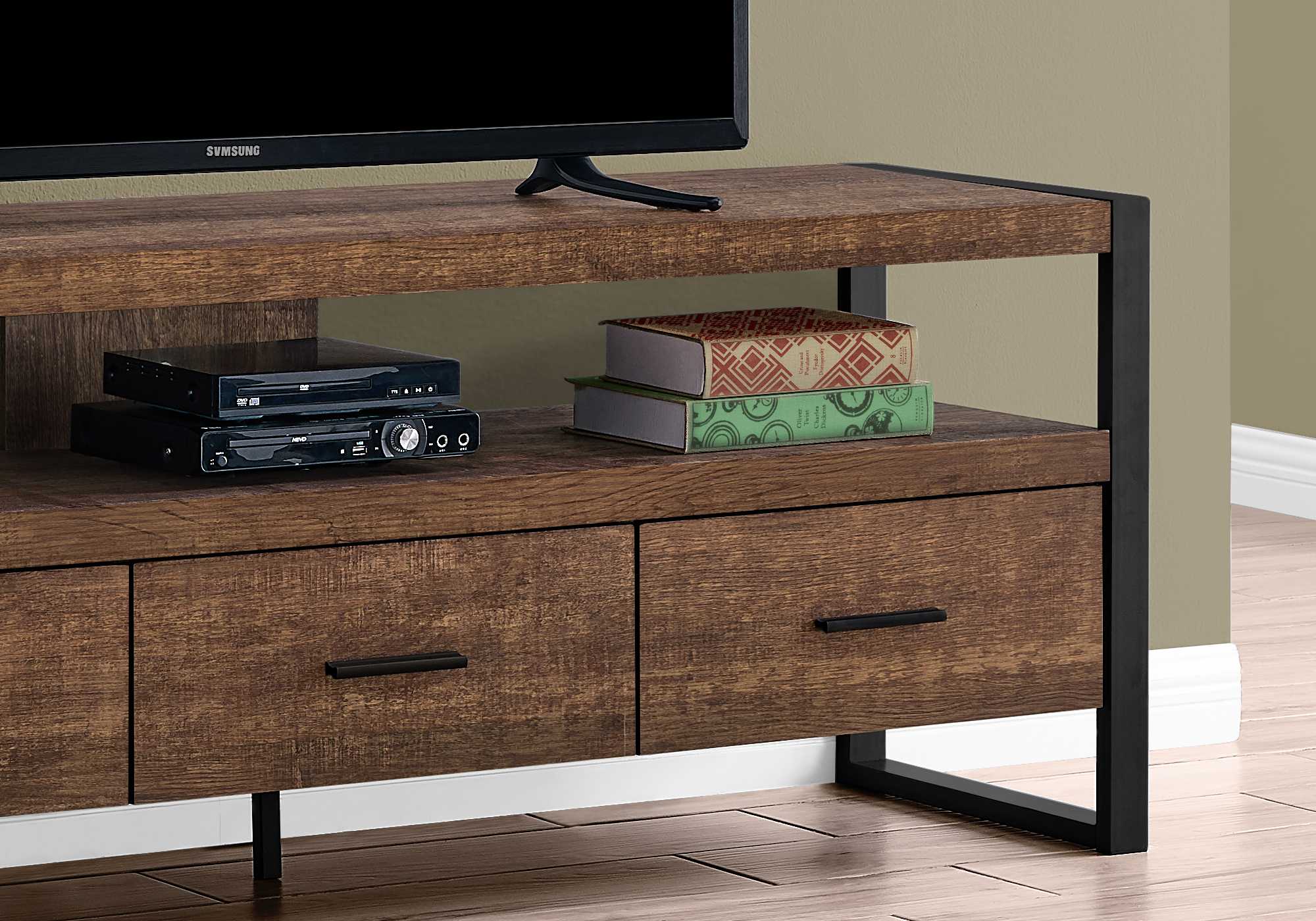 59" Brown and Black Cabinet Enclosed Storage TV Stand - Image 6